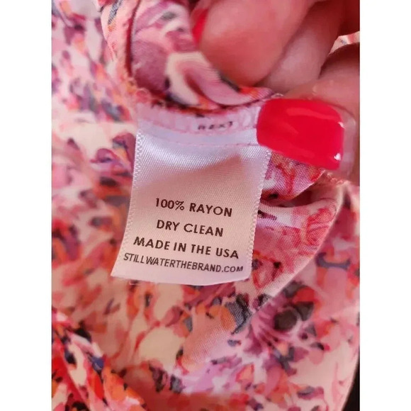 Stillwater The Jessie Mini Dress Floral Pink Purple Deep Plunge Size Medium. - Picture 6 of 8